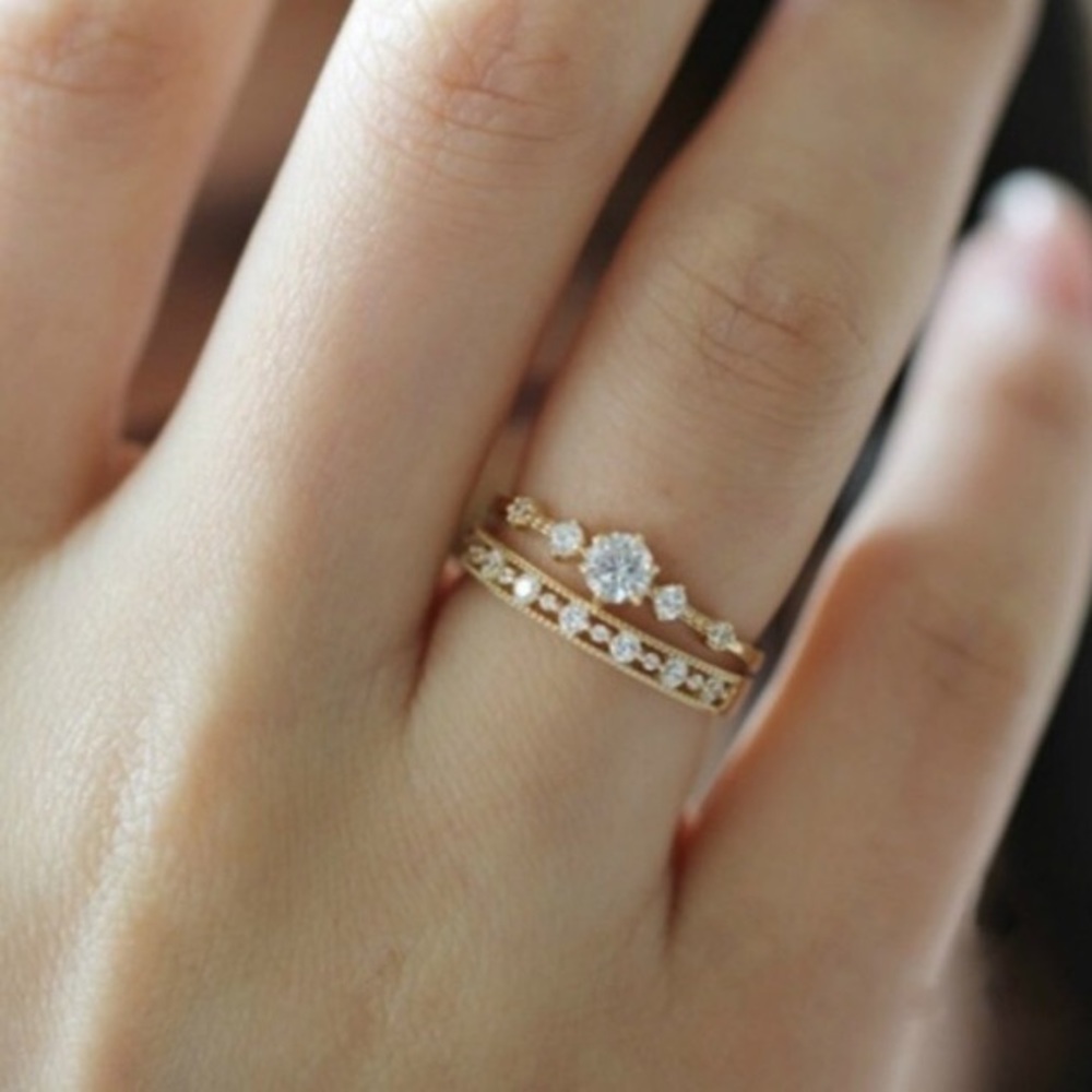 NEW 18k Yellow Gold Diamond Layered Stackable Ring - Picture 6 of 9